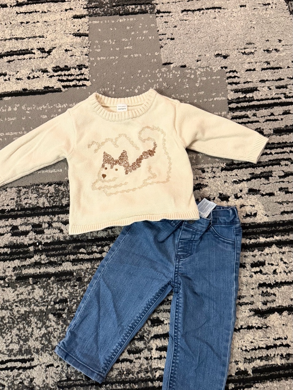 Carter's Cream Knit Sweater & Blue Jeans Set